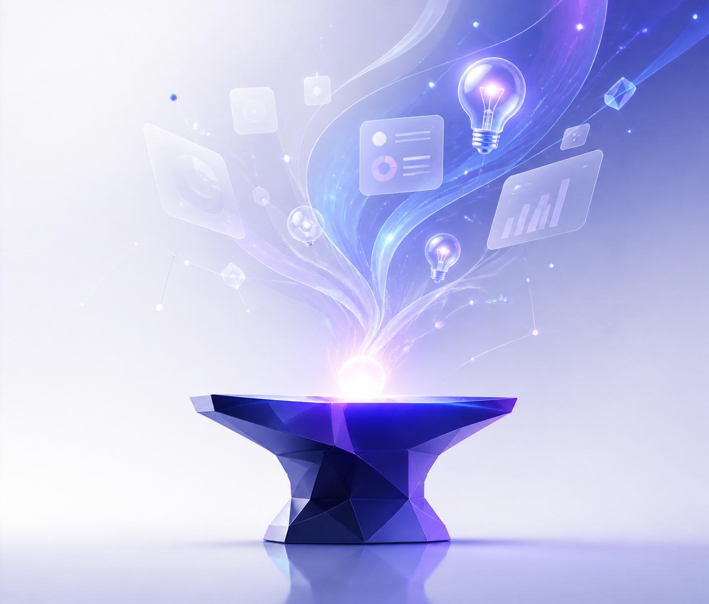 Abstract illustration of ideas being forged into products
